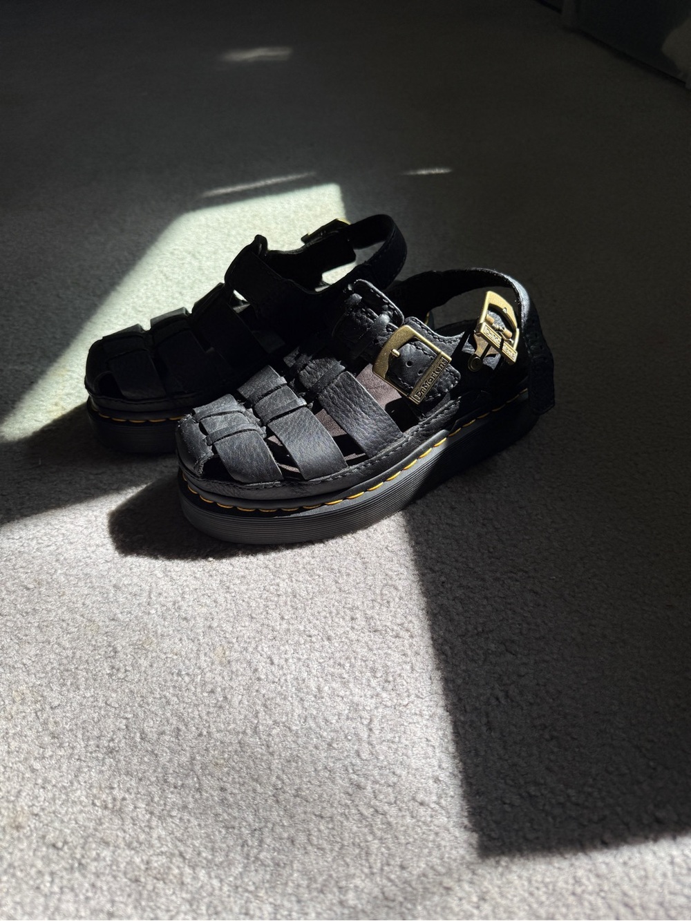 Dr. Martens Black Leather Fisherman Sandals with Yellow Stitching - Picture 4 of 4